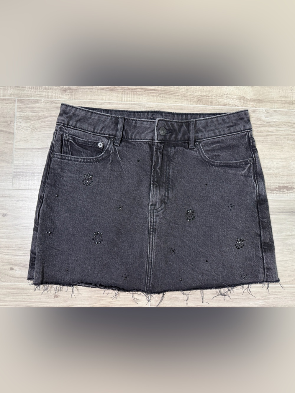 NWOT American Eagle Outfitters Black Embellished Denim Mini Skirt